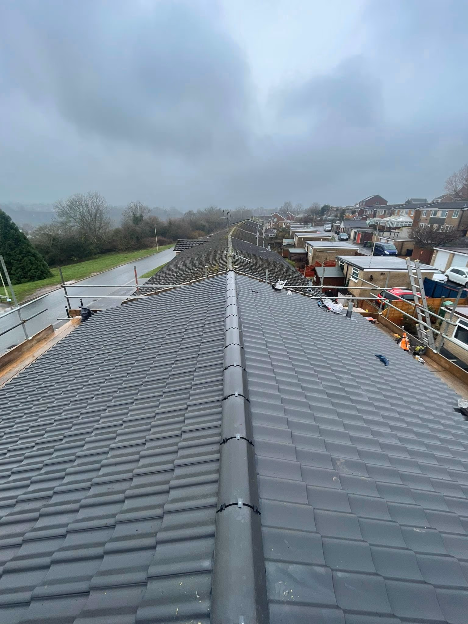 Pitched tile roof in progress