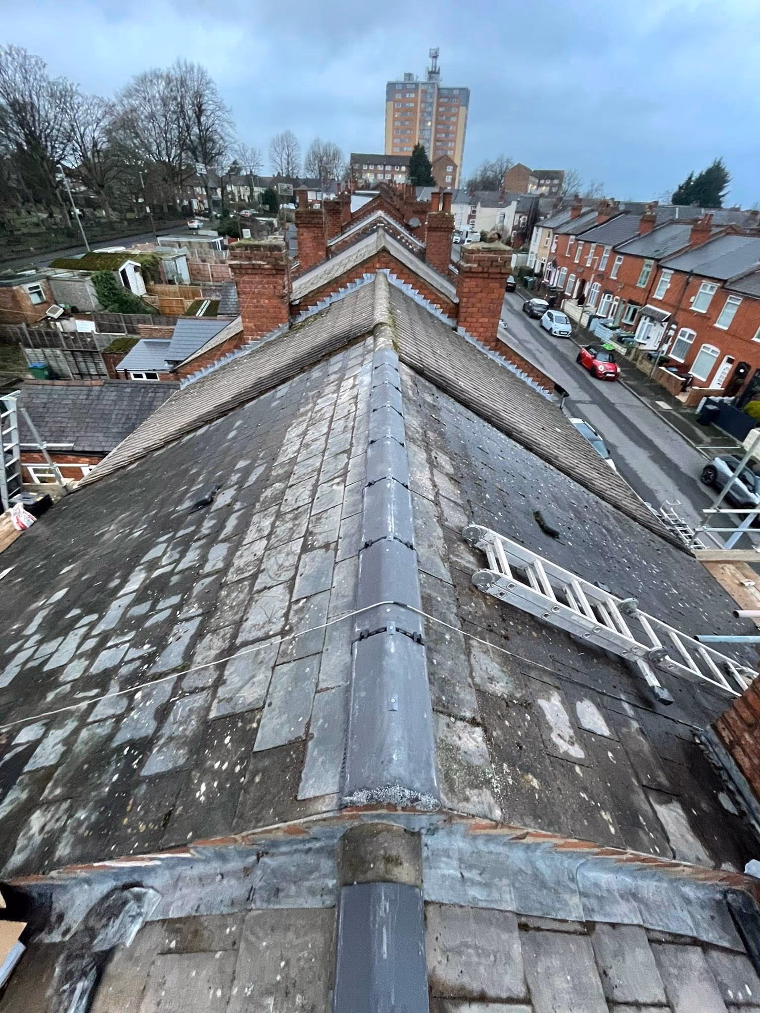Pitched re-tile in progress